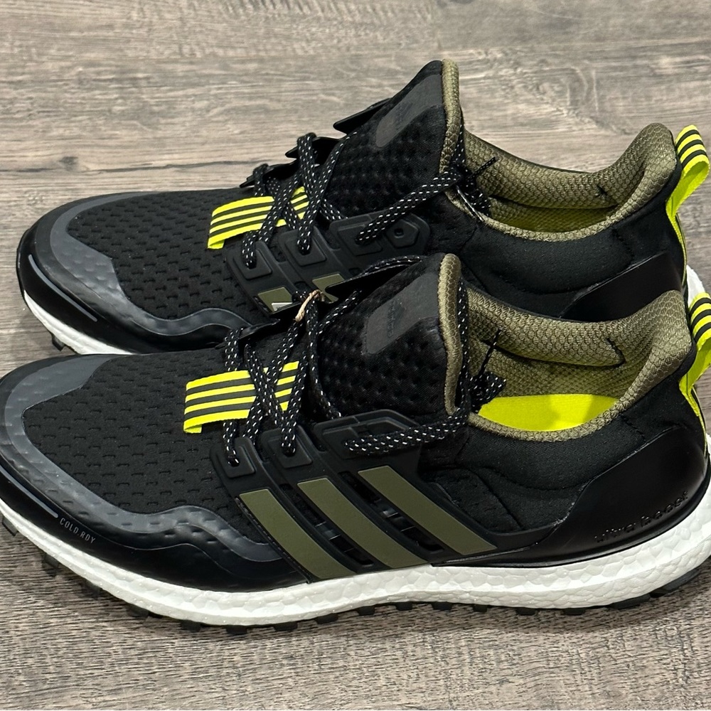adidas Men's Black Olive Green Neon Yellow Athletic Shoes